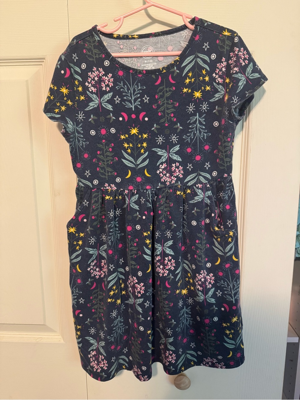 wonder nation Navy Floral & Celestial Print Short Sleeve Dress
